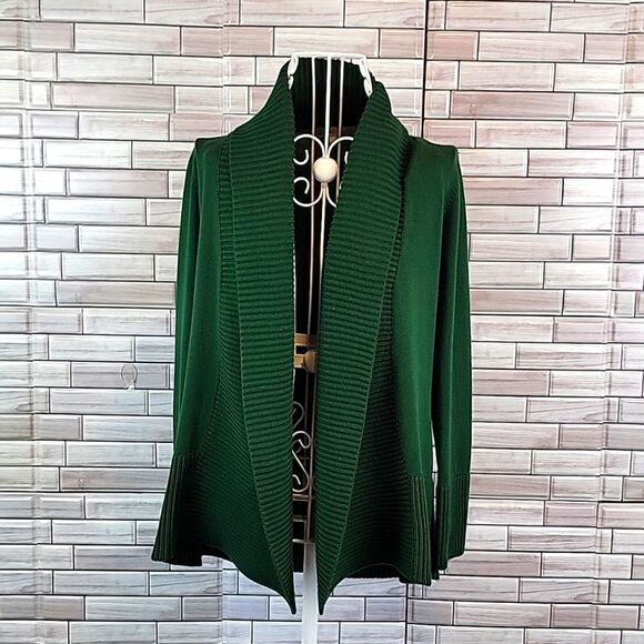 Joan Vass Sweaters - Joan Vass emerald green cardigan Open Front Shawl Collar Womens  Size S